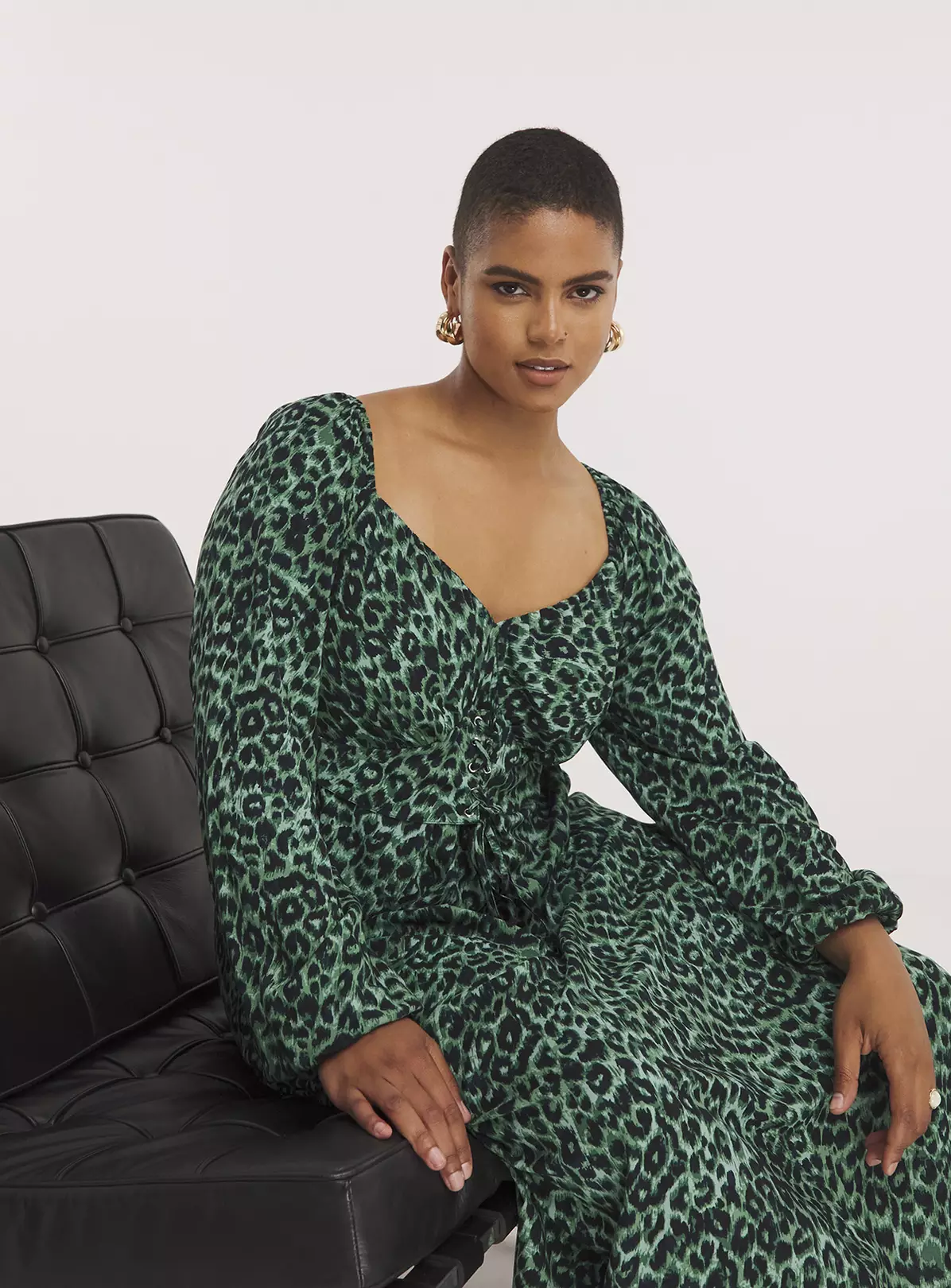 SIMPLY BE Corset Detail Green Animal Print Midi Dress 18 6 SIMPLY BE Corset Detail Green Animal Print Midi Dress 18 - Image 4