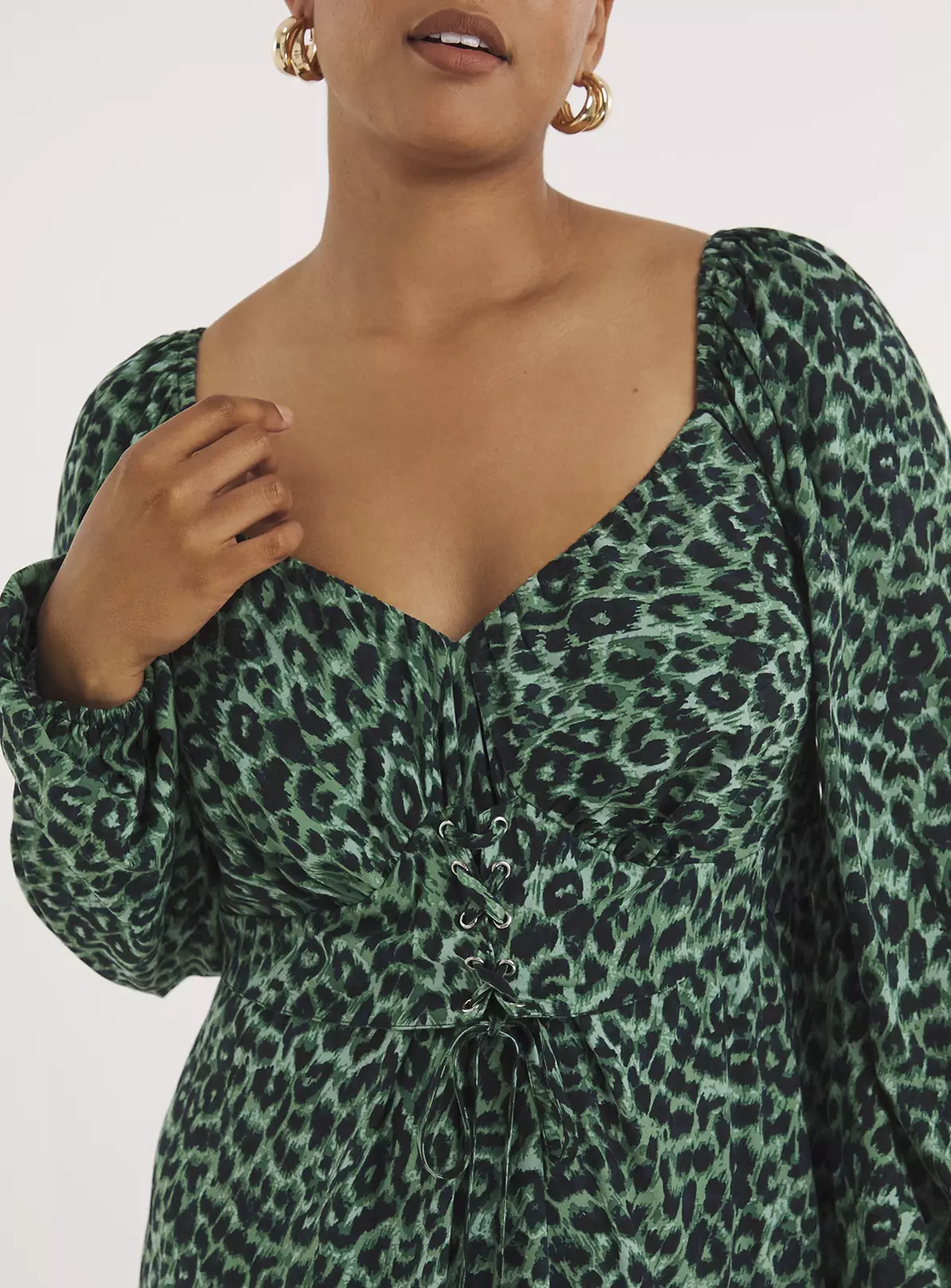 SIMPLY BE Corset Detail Green Animal Print Midi Dress 18 4 SIMPLY BE Corset Detail Green Animal Print Midi Dress 18 - Image 2