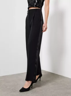 For All The Love Black Satin Trim Wide Leg Trouser 6