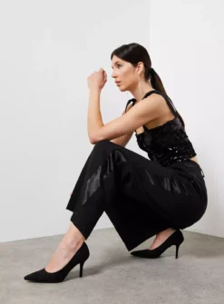 For All The Love Black Satin Trim Wide Leg Trouser 6 -Cheap Zest Garb Store tuc143615985 Black R Z004A