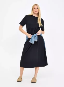 Black Tiered Midaxi T-Shirt Dress XL -Cheap Zest Garb Store tuc143647039 Black R Z002A