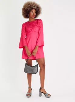 Pink Jacquard Satin Mini Dress 24 -Cheap Zest Garb Store tuc143677457 Pink R Z002A