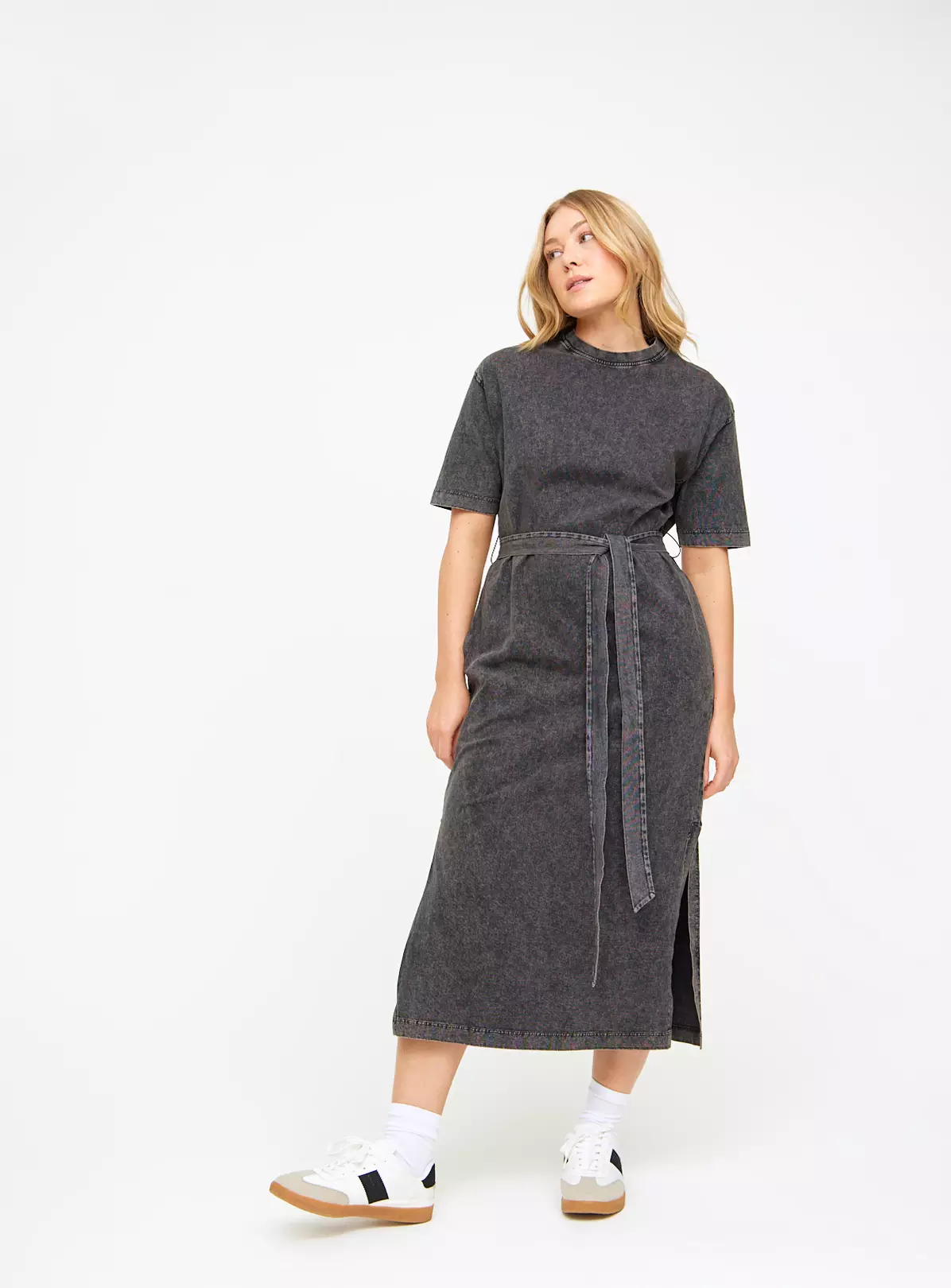 Charcoal Washed Belted T-Shirt Dress XL 4 Charcoal Washed Belted T-Shirt Dress XL - Image 2