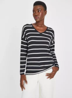 Mono Stripe V-Neck Long Sleeve Top 24 7 Mono Stripe V-Neck Long Sleeve Top 24 -Cheap Zest Garb Store tuc143687444 Mono R Z001A 1