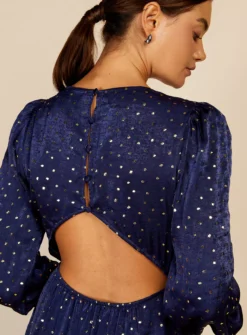 VOGUE WILLIAMS Navy Foil Spot Midaxi 12