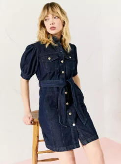 EVERBELLE Puff Sleeve Short Denim Dress 16 -Cheap Zest Garb Store tuc143716111 Denim R Z001A