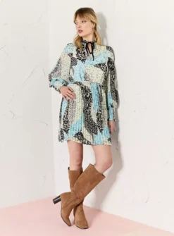 EVERBELLE Patched Print Pleated Mini Dress 22 -Cheap Zest Garb Store tuc143737392 Multi20Coloured R Z003A