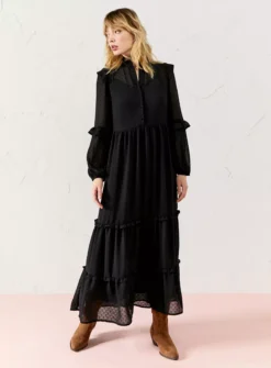 EVERBELLE Black Dobby Print Ruffle Tiered Maxi Dress 12 -Cheap Zest Garb Store tuc143738088 Black R Z002A