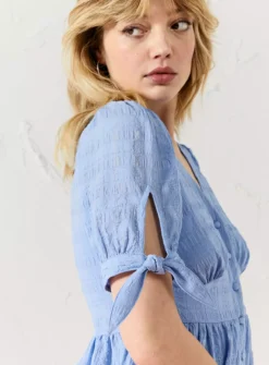 EVERBELLE Tie Sleeve Button Through Peplum Top 18 -Cheap Zest Garb Store tuc143738310 Blue R Z003A