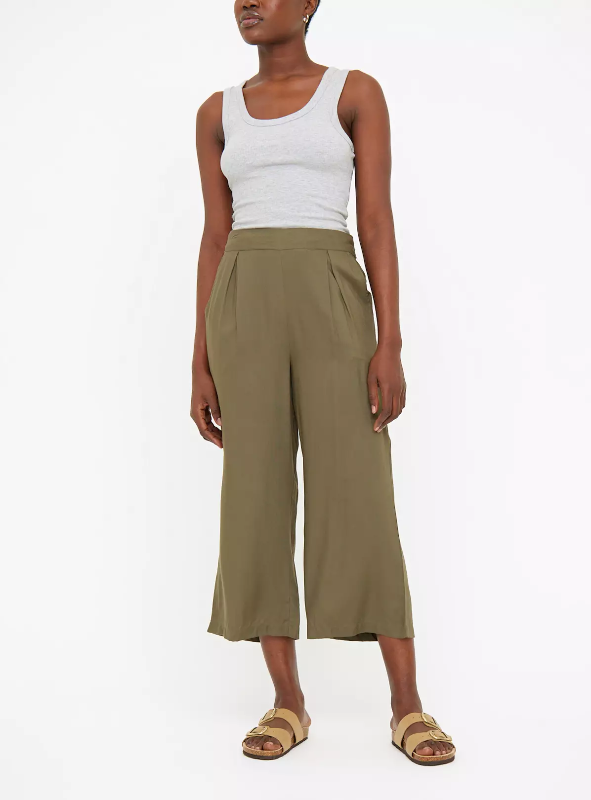 Khaki Woven Cropped Trousers20 5 Khaki Woven Cropped Trousers20 - Image 3