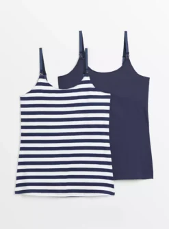 MATERNITY Nursing Navy & Stripe Cami Top 2 Pack 16