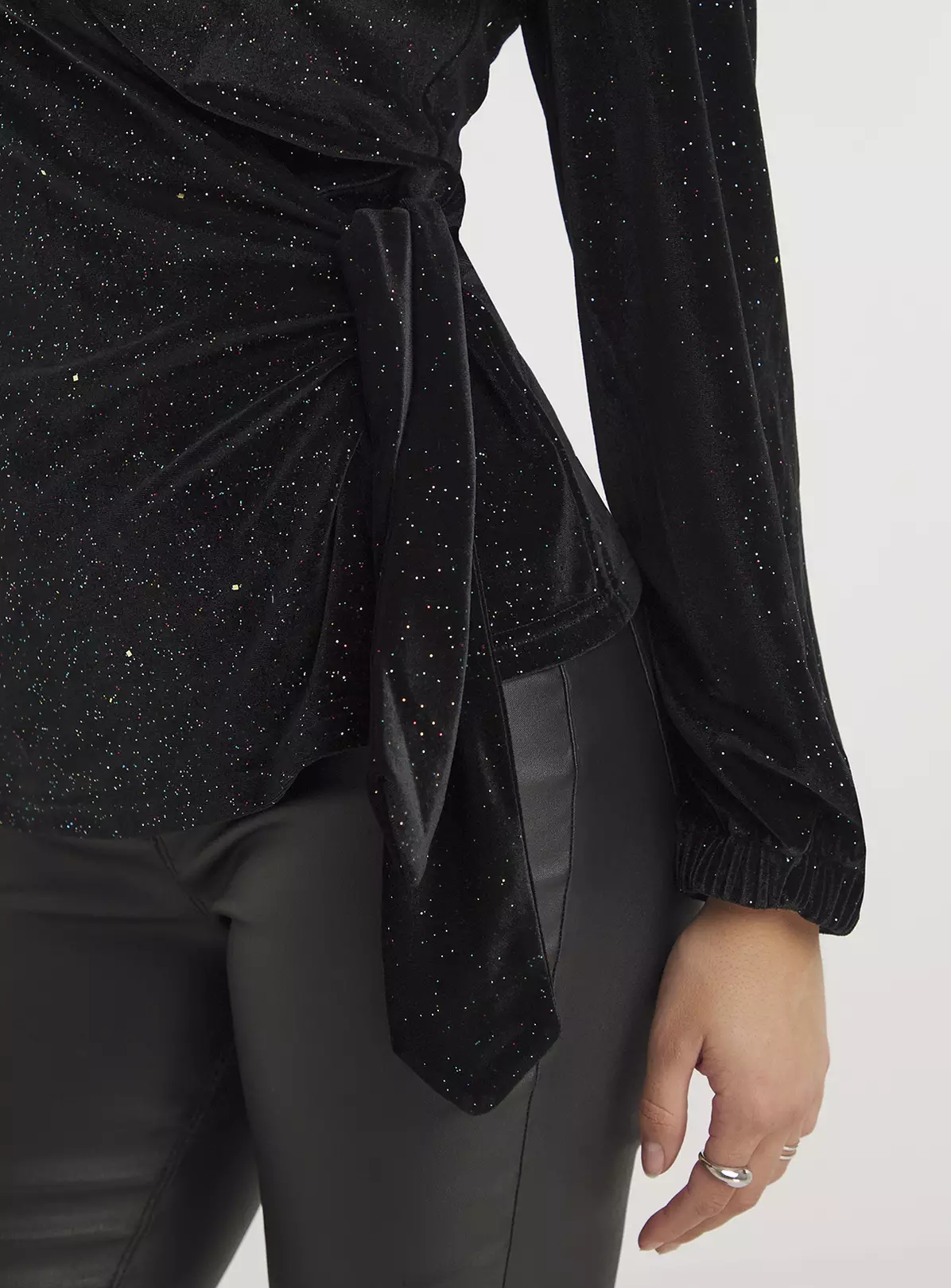 SIMPLY BE Black Multi Glitter Velour Wrap Top 10 6 SIMPLY BE Black Multi Glitter Velour Wrap Top 10 - Image 4