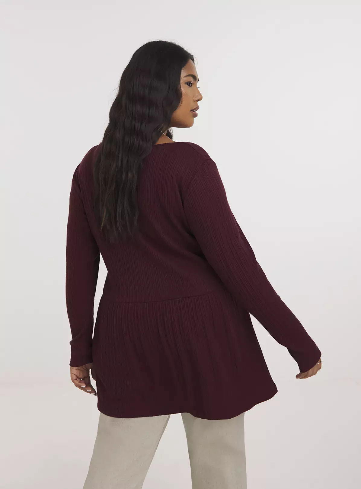 SIMPLY BE Burgundy Ribbed Cut And Sew Mock Wrap Top 32 3 SIMPLY BE Burgundy Ribbed Cut And Sew Mock Wrap Top 32