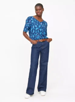 Blue Abstract V Neck Relaxed T-Shirt 20