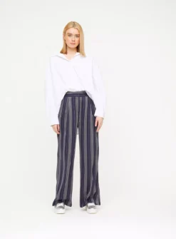 Navy Stripe Wide Leg Trousers 16S