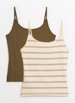 Khaki Stripe Cami Vest Top 2 Pack 22
