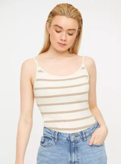 Khaki Stripe Cami Vest Top 2 Pack 22 -Cheap Zest Garb Store tuc143963795 Multi20Coloured R Z002A