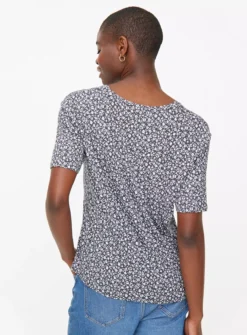 Grey Floral Print Relaxed T-Shirt 8