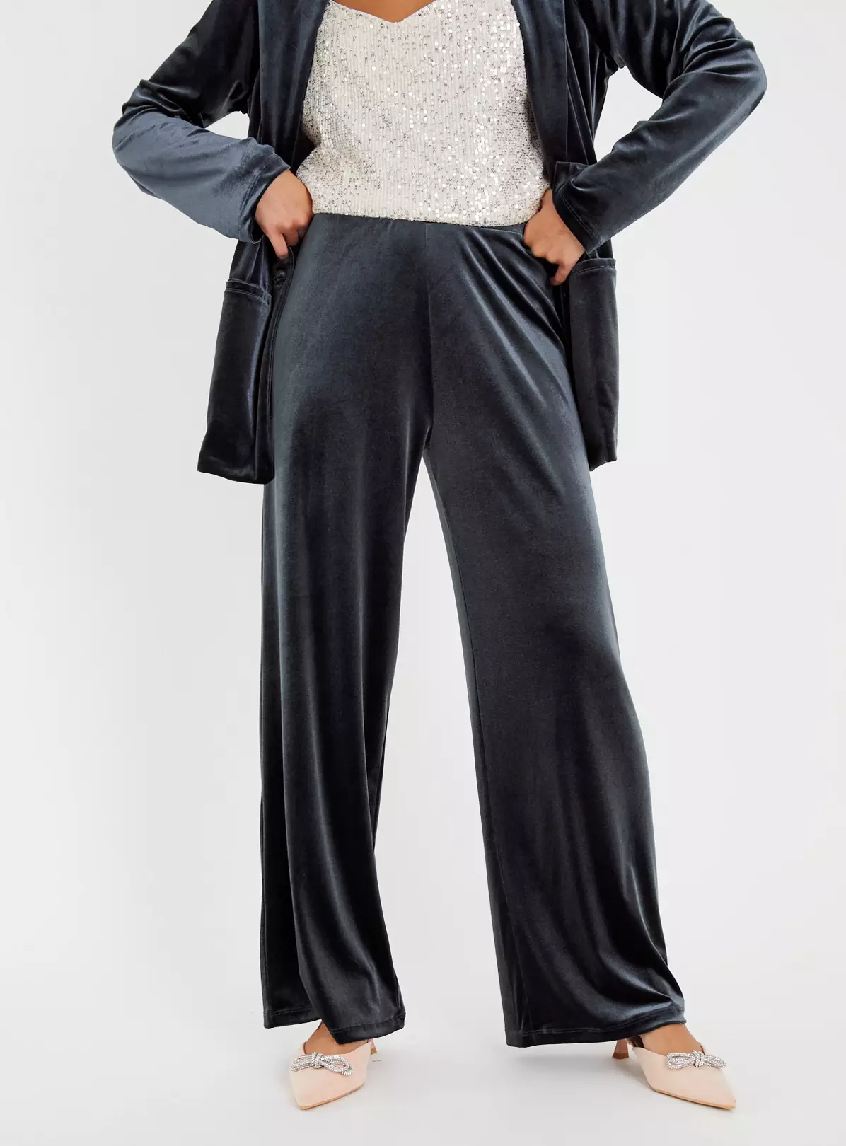 Grey Velvet Wide Leg Coord Trousers 16 5 Grey Velvet Wide Leg Coord Trousers 16 - Image 3