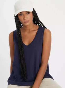 Navy Relaxed Fit Slub Vest Top 20 -Cheap Zest Garb Store tuc144018832 Navy R Z001A
