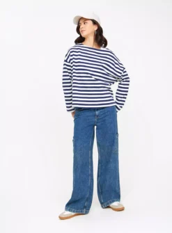 Navy Stripe Oversized Long Sleeve Top 12 -Cheap Zest Garb Store tuc144026091 Navy R Z002A