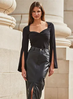 SOSANDAR Split Sleeve Top 18 -Cheap Zest Garb Store tuc144027325 Black R Z001A