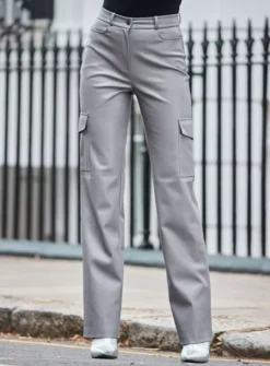 SOSANDAR Faux Leather Cargo Trouser 12 11 SOSANDAR Faux Leather Cargo Trouser 12 -Cheap Zest Garb Store tuc144030436 Pewter R Z003A 1