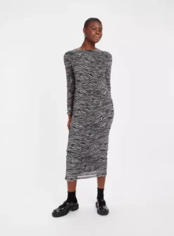 Zebra Print Ruched Mesh Midaxi Dress 6