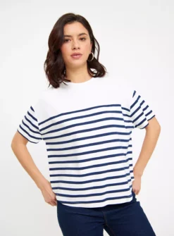 Navy & White Stripe Ponte Top 8 -Cheap Zest Garb Store tuc144062391 Blue R Z001A