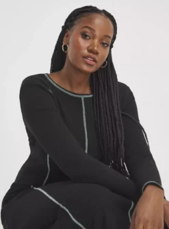 SIMPLY BE Long Sleeve Exposed Seam Midaxi Dress 32 -Cheap Zest Garb Store tuc144160935 Black R Z003A