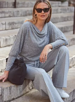 SOSANDAR Grey Cowl Neck Brushed Long Sleeve Top 16 9 SOSANDAR Grey Cowl Neck Brushed Long Sleeve Top 16 -Cheap Zest Garb Store tuc144166940 Grey R Z001A 1