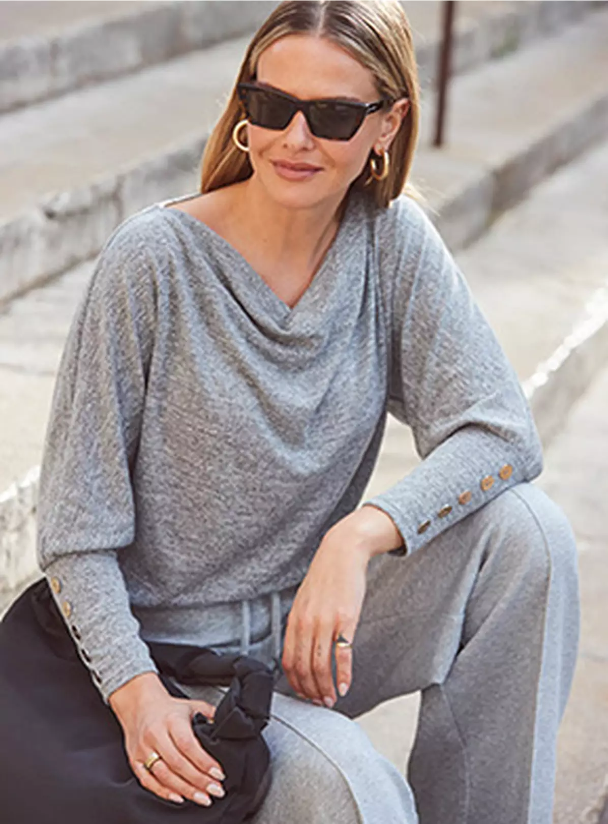 SOSANDAR Grey Cowl Neck Brushed Long Sleeve Top 16 3 SOSANDAR Grey Cowl Neck Brushed Long Sleeve Top 16