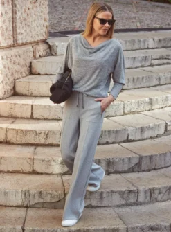 SOSANDAR Grey Regular Leg Pique Wide Leg With Stitch Detailing 20 10 SOSANDAR Grey Regular Leg Pique Wide Leg With Stitch Detailing 20 -Cheap Zest Garb Store tuc144171589 Grey R Z001A