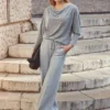 SOSANDAR Grey Regular Leg Pique Wide Leg With Stitch Detailing 14 -Cheap Zest Garb Store tuc144171589 Grey R Z004A 1