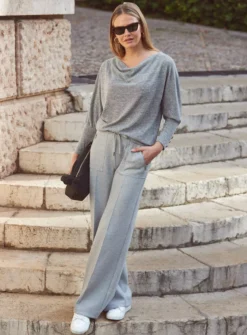 SOSANDAR Grey Regular Leg Pique Wide Leg With Stitch Detailing 14