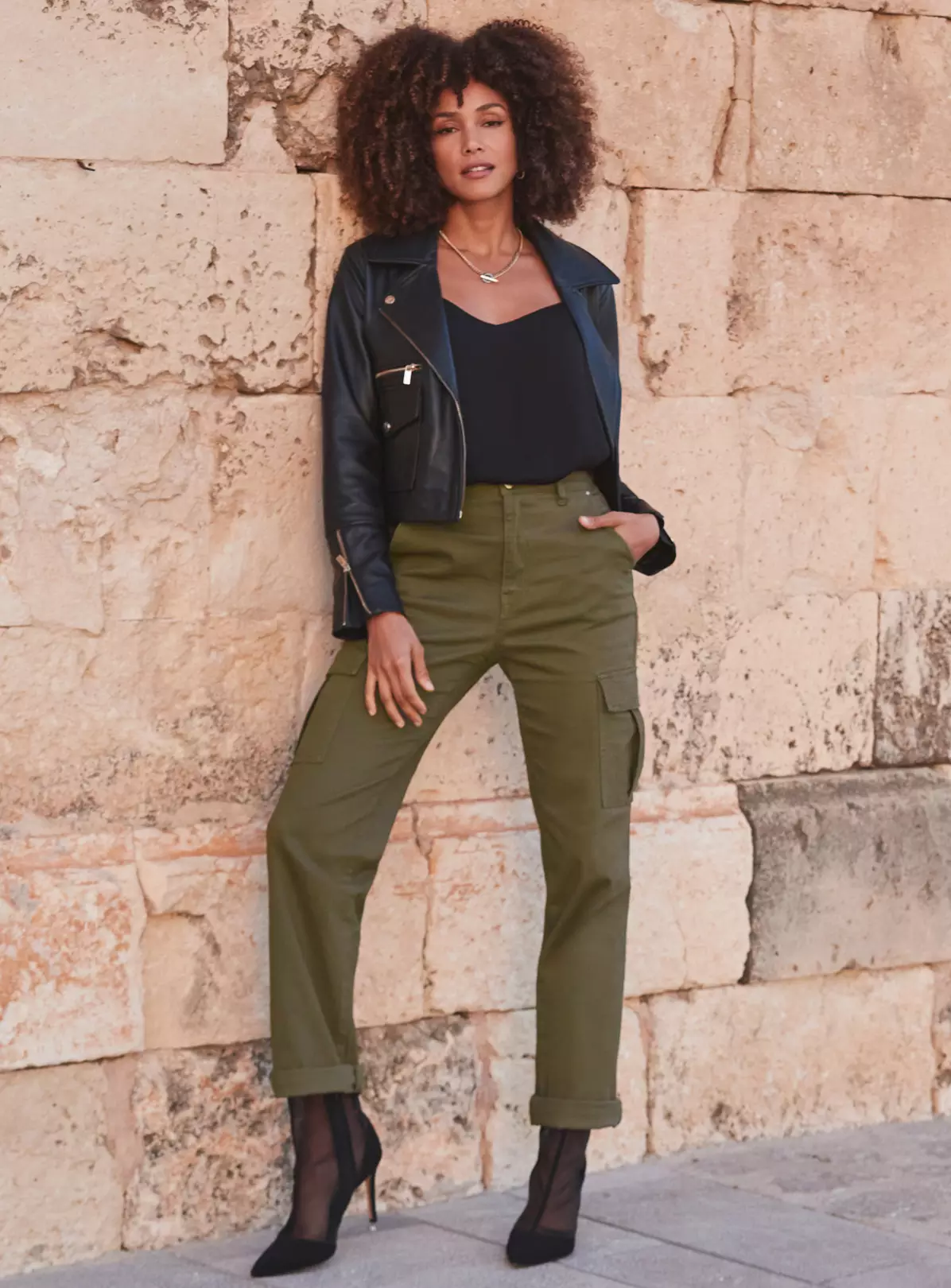 SOSANDAR Khaki Slim Leg Cargo Trouser 20 4 SOSANDAR Khaki Slim Leg Cargo Trouser 20 - Image 2