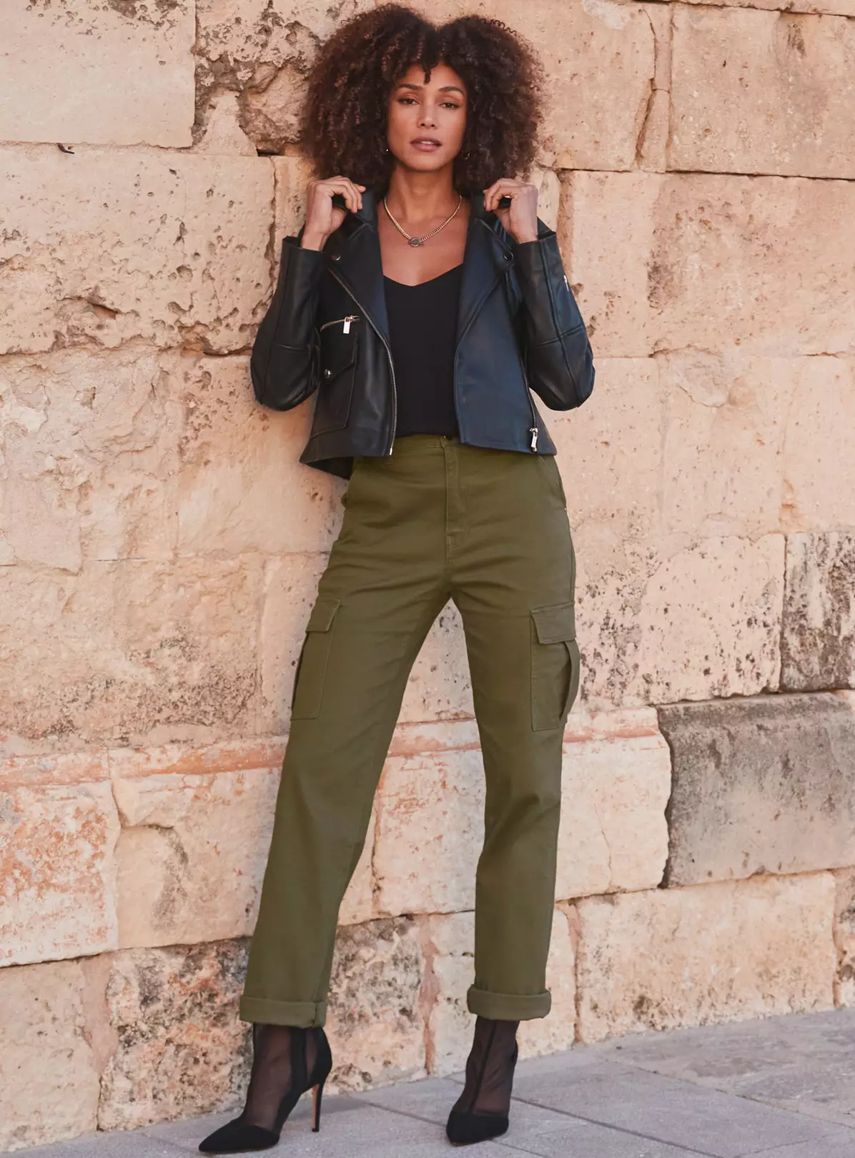 SOSANDAR Khaki Slim Leg Cargo Trouser 20 6 SOSANDAR Khaki Slim Leg Cargo Trouser 20 - Image 4