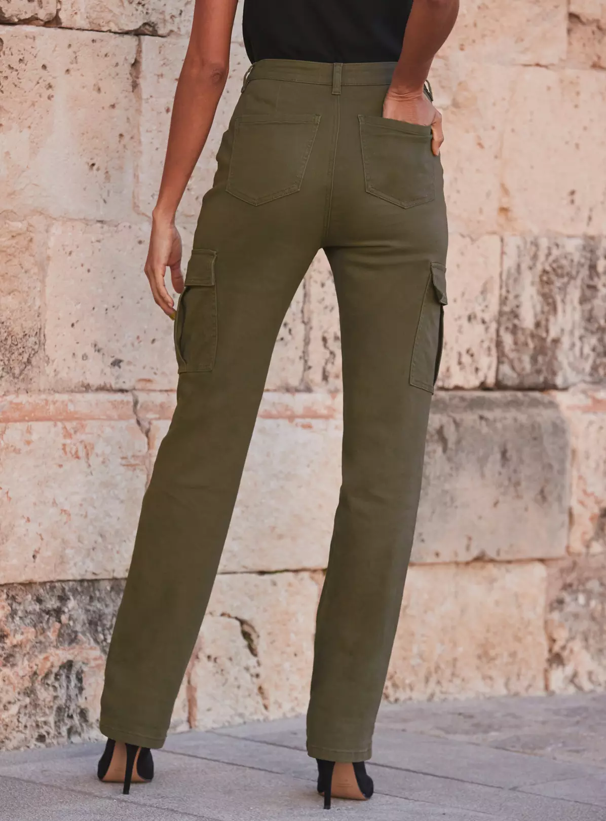 SOSANDAR Khaki Slim Leg Cargo Trouser 20 3 SOSANDAR Khaki Slim Leg Cargo Trouser 20