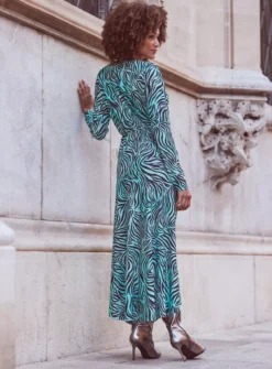 SOSANDAR Green Animal Pleat Insert Asym Hem Midi Dress 14 11 SOSANDAR Green Animal Pleat Insert Asym Hem Midi Dress 14 -Cheap Zest Garb Store tuc144176945 Green R Z003A