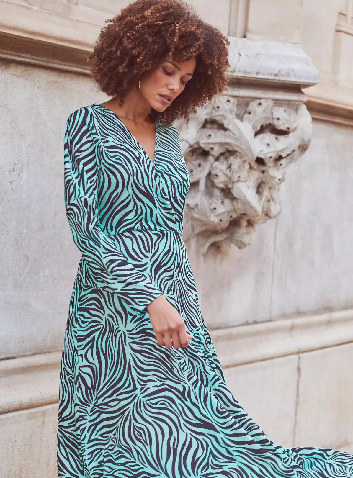 SOSANDAR Green Animal Pleat Insert Asym Hem Midi Dress 14 3 SOSANDAR Green Animal Pleat Insert Asym Hem Midi Dress 14