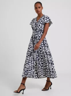 FRENCH CONNECTION Islanna Crepe Short Sleeve Belted Midi Dress 18 -Cheap Zest Garb Store tuc144281243 Blue R Z001A
