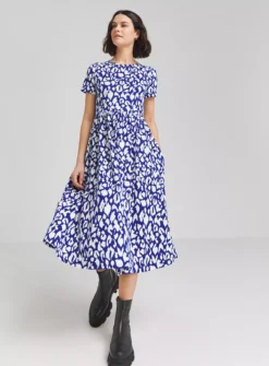SIMPLY BE Supersoft Pocket Midi Dress In Blue Animal Print 14