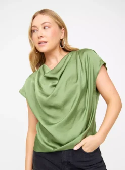 Khaki Satin Cowl Neck Top 24 -Cheap Zest Garb Store tuc144335766 Khaki R Z001A