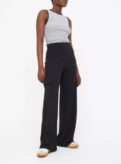 Black Ponte Wide Leg Cargo Trousers 22 -Cheap Zest Garb Store tuc144337286 Black R Z001A