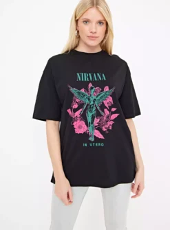 Black Nirvana Graphic Oversized T-Shirt 24 -Cheap Zest Garb Store tuc144349615 Black R Z002A