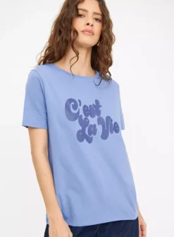 Blue C'est La Vie Slogan T-Shirt 20 -Cheap Zest Garb Store tuc144349851 Blue R Z001A