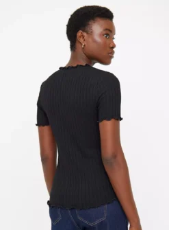Black Lettuce Hem Ribbed Top10 -Cheap Zest Garb Store tuc144352697 Black R Z004A