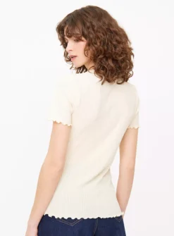 Cream Lettuce Hem Ribbed Top 16 -Cheap Zest Garb Store tuc144352769 Cream R Z004A