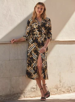 SOSANDAR Black Baroque Print Belted Shirt Dress 20 10 SOSANDAR Black Baroque Print Belted Shirt Dress 20 -Cheap Zest Garb Store tuc144368509 Black R Z001A