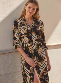 SOSANDAR Black Baroque Print Belted Shirt Dress 20 9 SOSANDAR Black Baroque Print Belted Shirt Dress 20 -Cheap Zest Garb Store tuc144368509 Black R Z002A